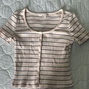 SO Black and White Ribbed Crop Blouse